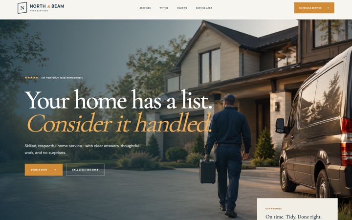 North & Beam fictional home-services website concept