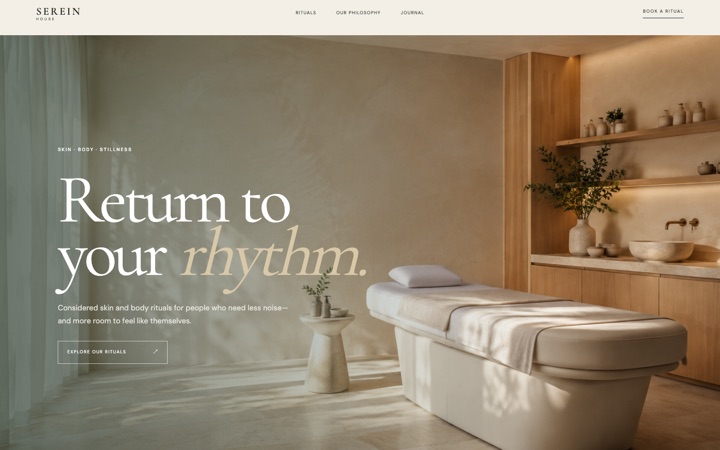 Serein House fictional wellness studio website concept